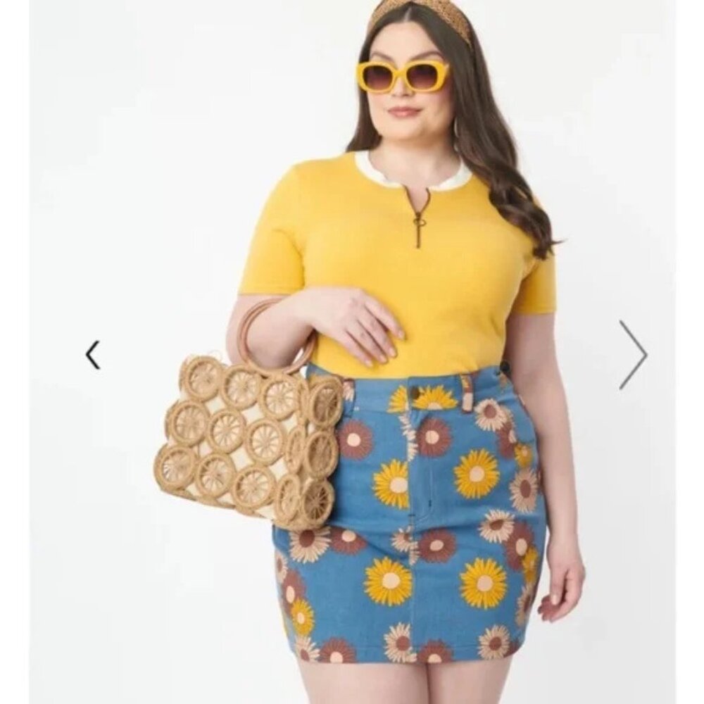 Unique Vintage Picking Petals Off The Flowers Like - Plus Size Denim Mini 2x NWT